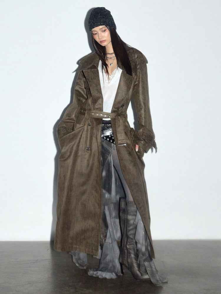 Women's Retro PU Leather Large Pocket Coat