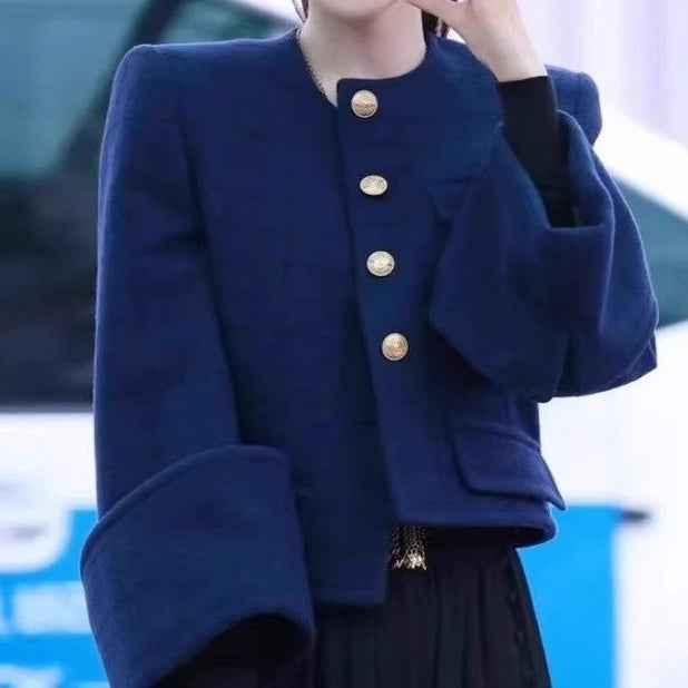 Women's Short Button-Front Jacket – Relaxed Fit | Navy Blue