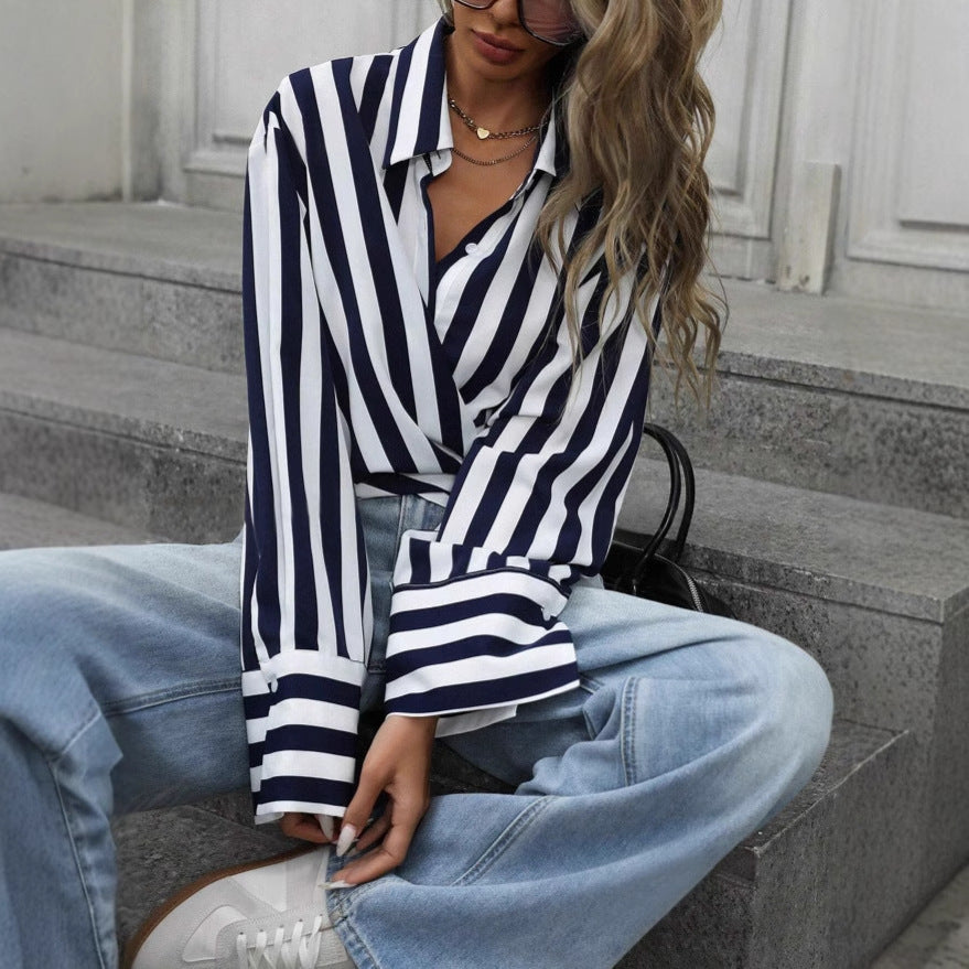 Striped Long Sleeve Loose Fit Shirt