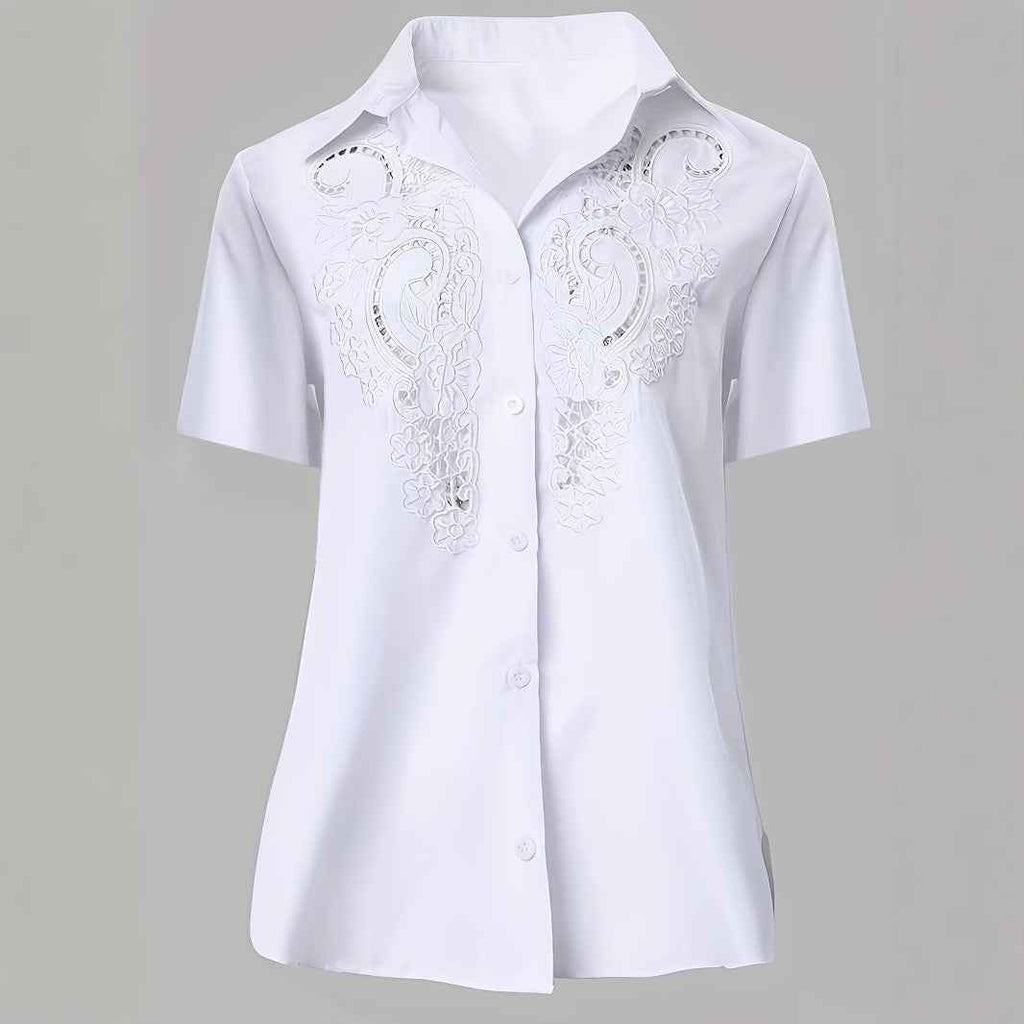 Women's Embroidered Hollow-Out Short-Sleeve Blouse — 3 Colours
