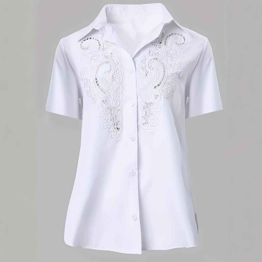 Women's Embroidered Hollow-Out Short-Sleeve Blouse — 3 Colours