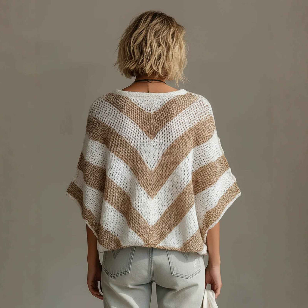 Drop Shoulder Knit Sweater – Loose Fit Three-Quarter Sleeve