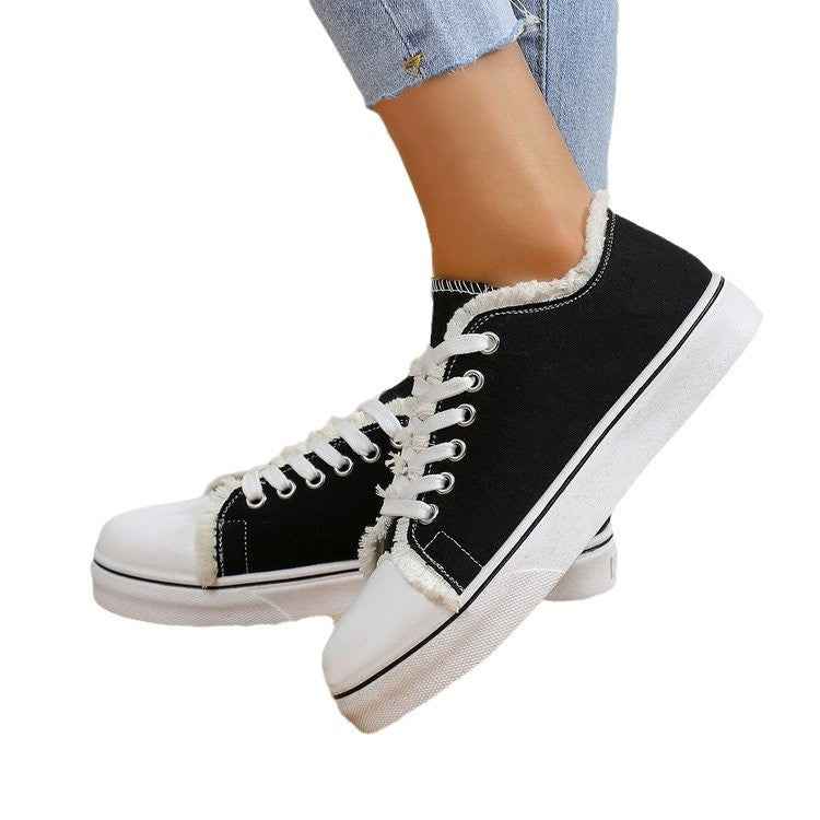 Canvas Lace-Up Flat Trainers