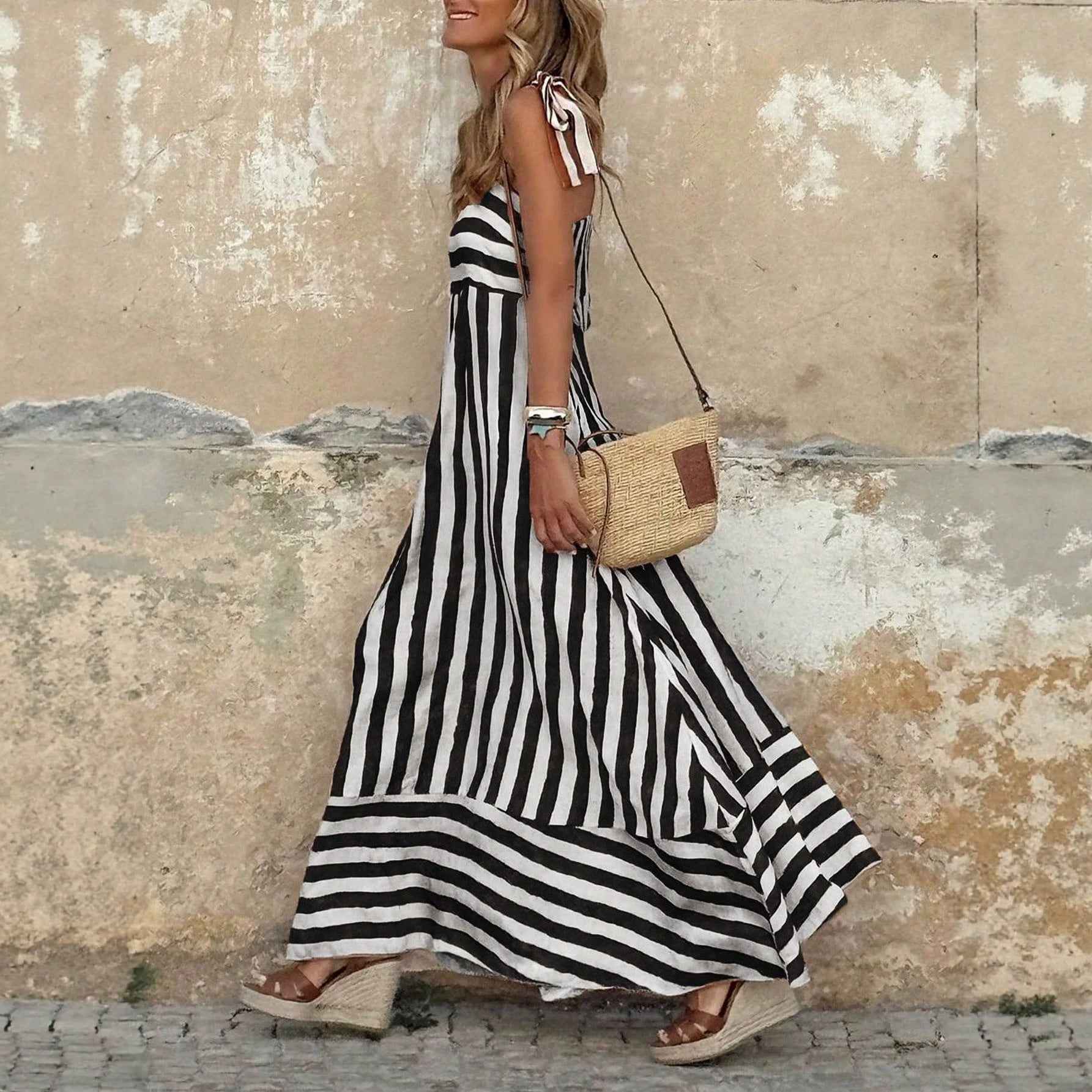 Strapless Printed Flared Loose-fitting Dress