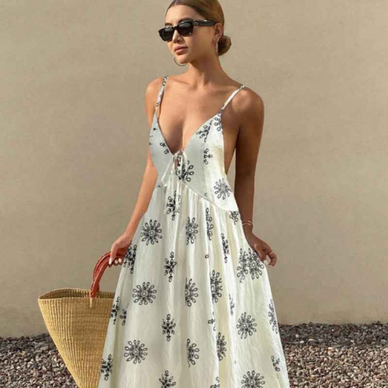Floral Print V-Neck Spaghetti Strap Maxi Dress