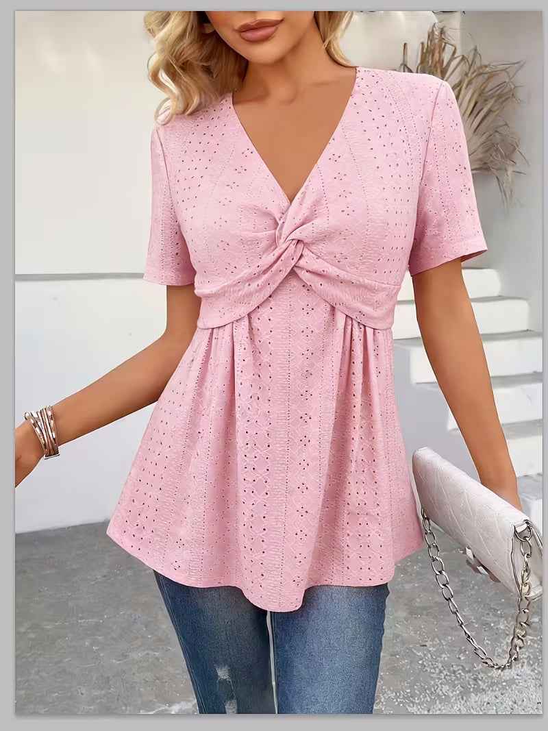 Loose-Fit Round Neck Short Sleeve Top