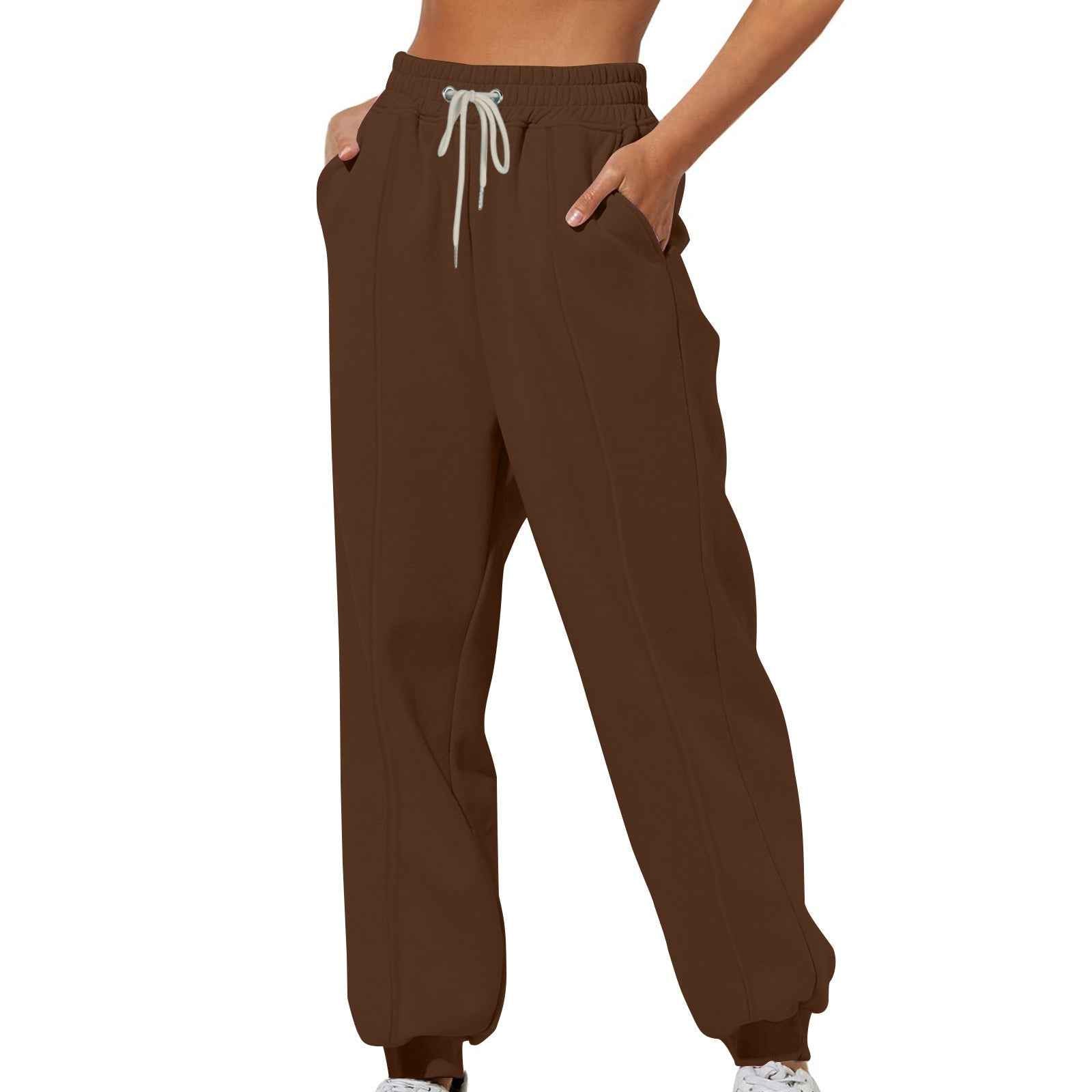 Womens Solid-Color Loose-Fit Casual Sports Sweatpants
