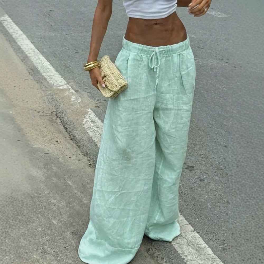 Womens Slim-fit Casual Loose-fitting Solid-color Trousers