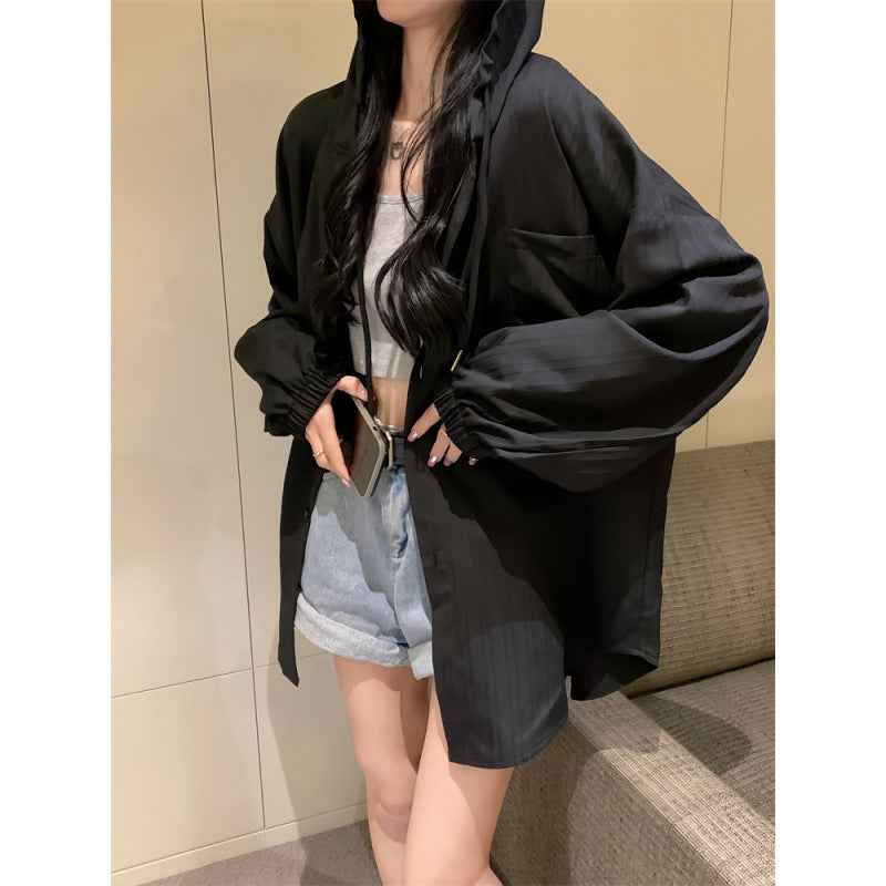 Plus Size Hooded Loose Cardigan – Mid-Length