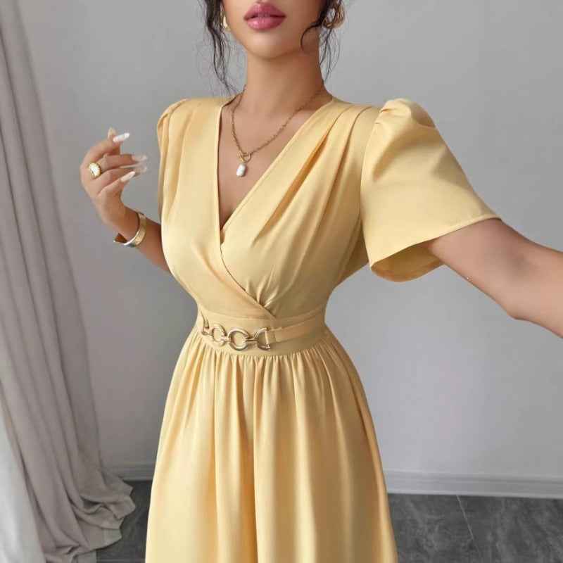 Women's Square-Neck Pleated A-Line Midi Dress — Yellow, S–2XL