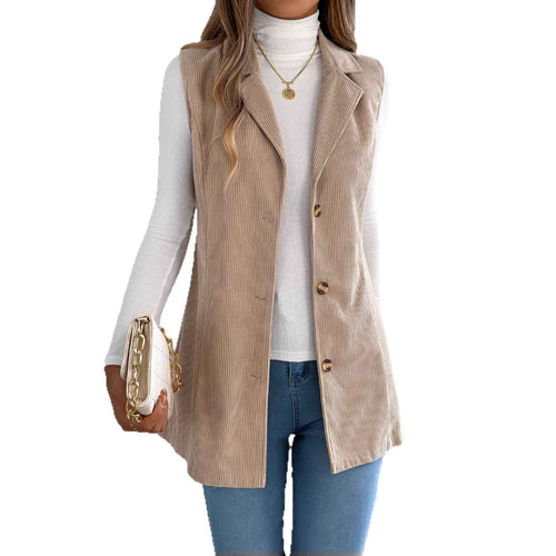 Corduroy Button-Front Cardigan Jacket — Suit Collar
