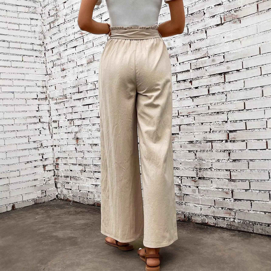 Asymmetric High-Waist Wide-Leg Linen-Look Pants