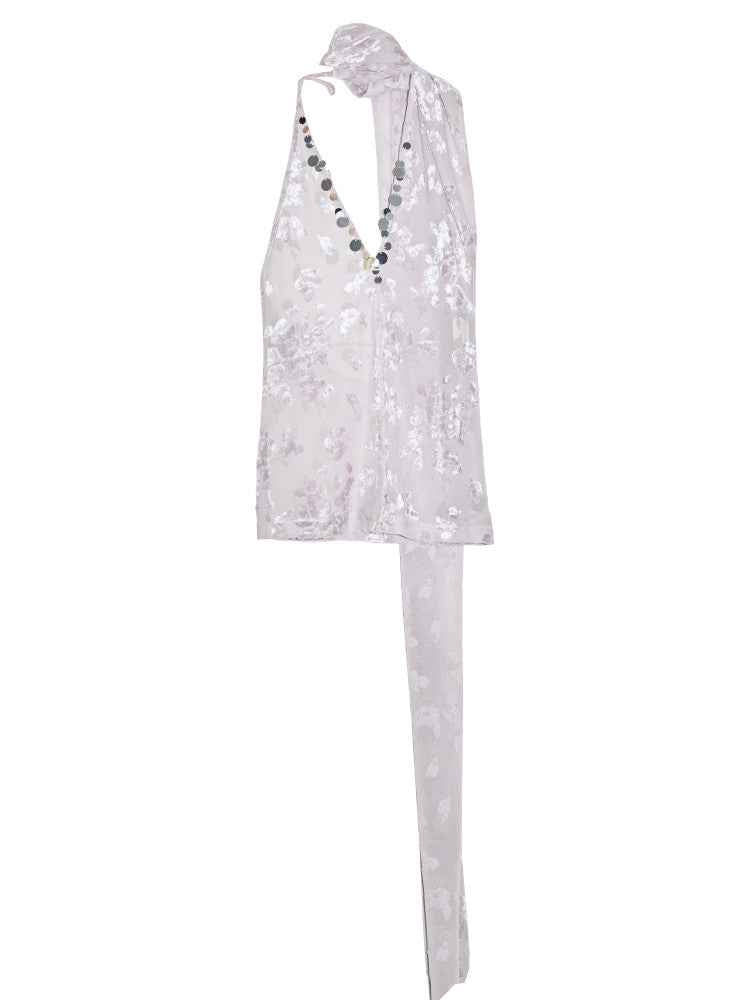 Women’s Jacquard Scarf-Style Sleeveless Vest Top – Light Purple | S–L