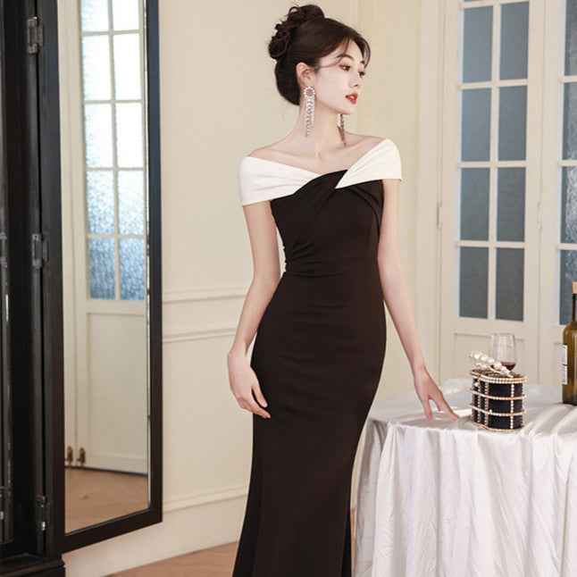 Women's Off-Shoulder Mermaid Evening Gown — Black & Red