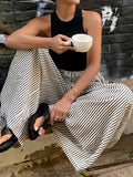 Women's Striped Elastic-Waist Wide-Leg Trousers