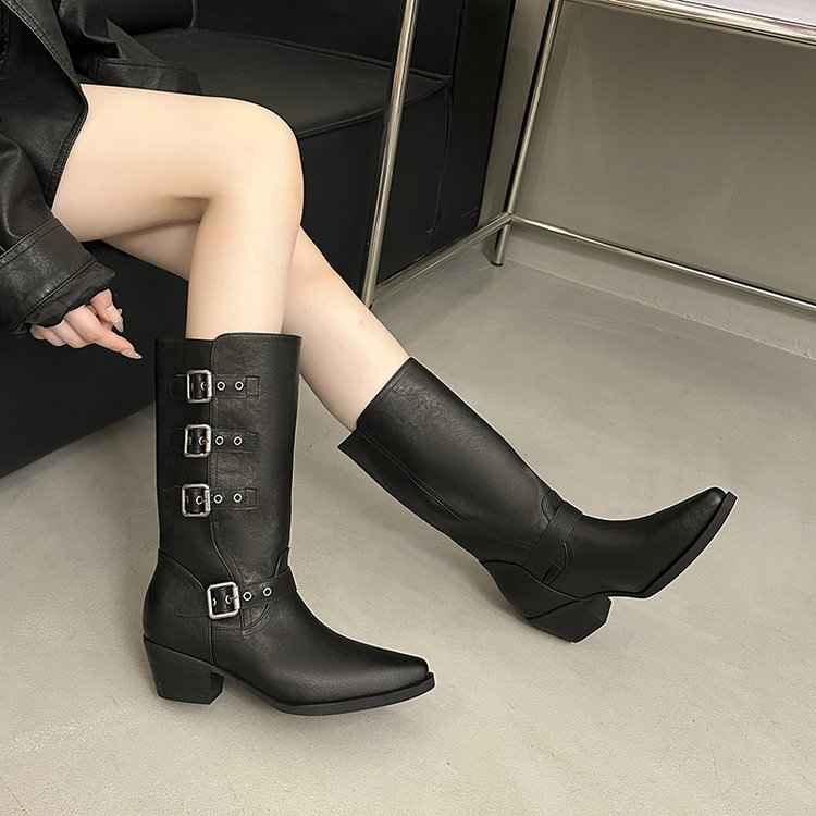 Skinny Buckle Short Boots For Women, Height Increasing Thick Soled Slim Boots For Women, Short Boots For Women