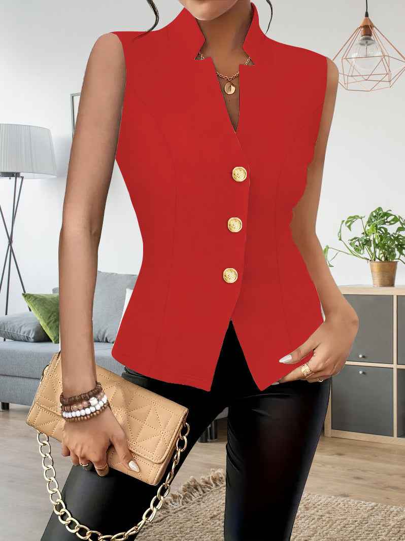 Casual Solid-color Sleeveless Blazer Vest With Three Buttons