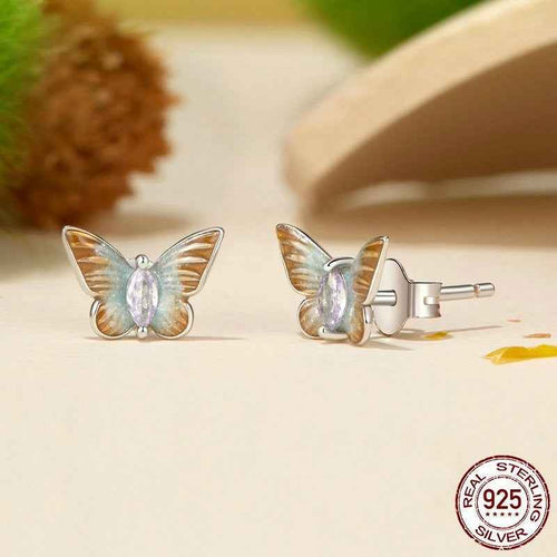 925 Sterling Silver Gradient Enamel Butterfly Stud Earrings