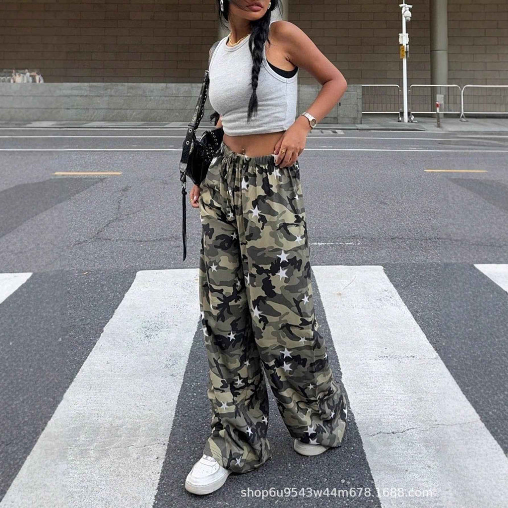 Women's Camouflage Print Mid-Waist Wide-Leg Trousers