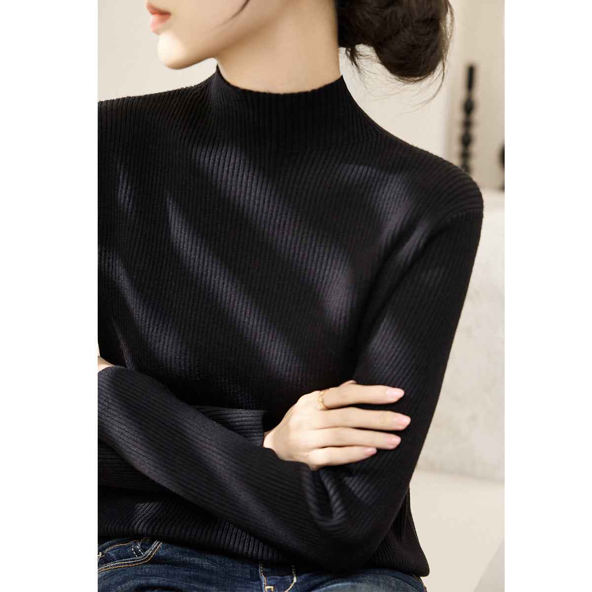 Mock Neck Reversible Sweater – Viscose Blend, Long Sleeve