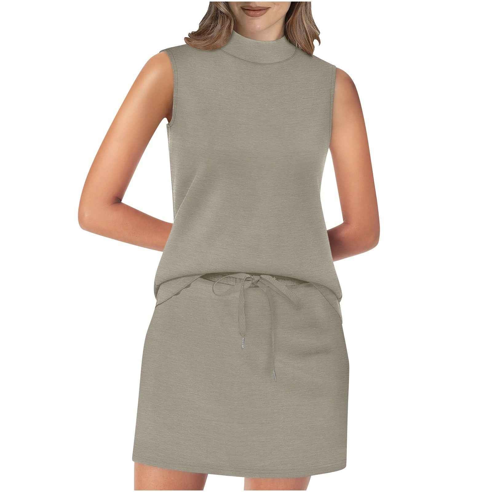 Sleeveless Stand-Neck Top And Short Skirt Two-Piece Set For Summer Beach Vacations