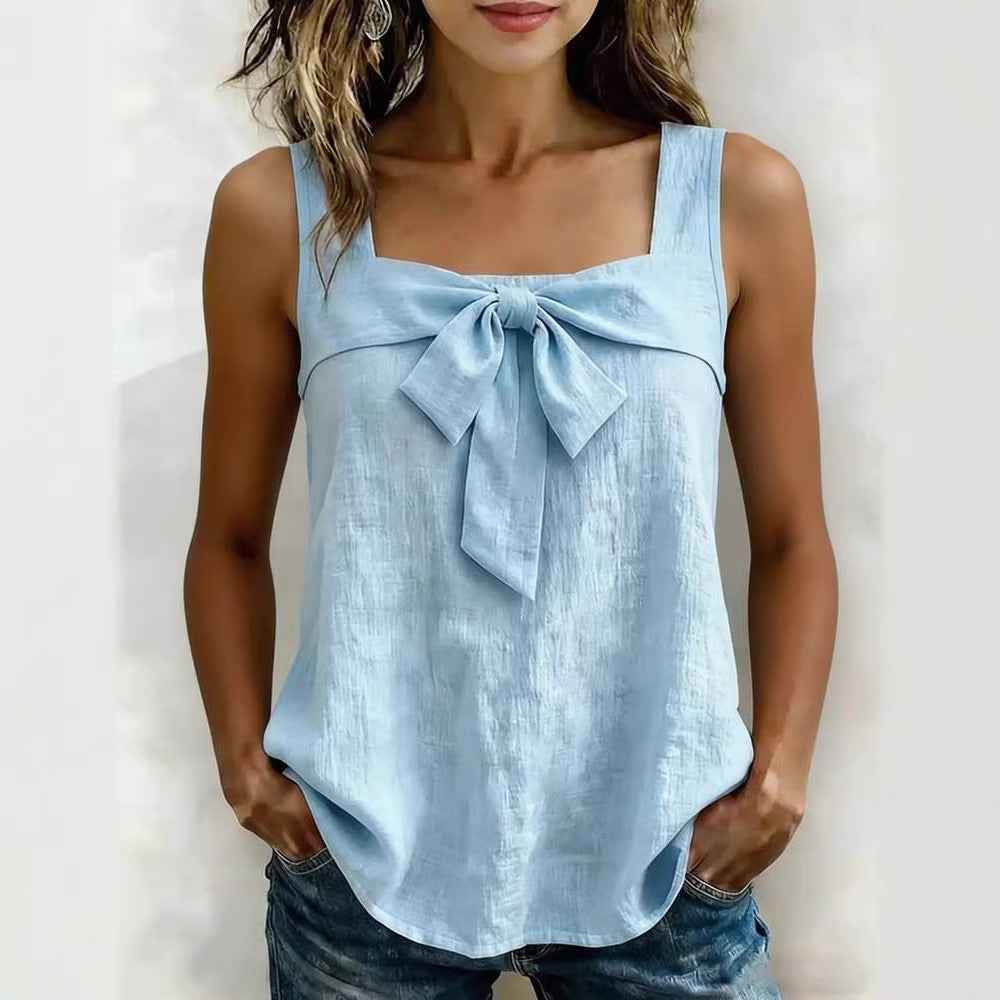 Wide-Strap Square-Neck Cotton-Linen Tank Top — 5 Colours