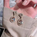 S925 Silver Super Sparkling Paved Rhinestone Teardrop Earrings For Women, Korean Personalized Versatile Drop Earrings, European American Exaggerated Stud & Clip On Ear Jewelry