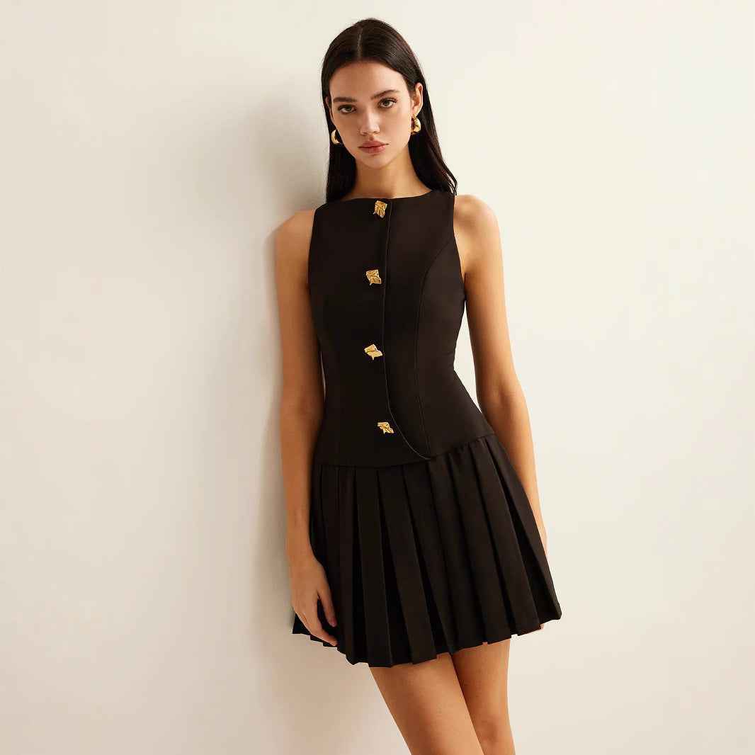 Womens Elegant Sleeveless Pleated Dress