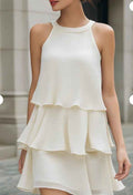 Tiered Cake Midi Dress – Sleeveless with Button Detail