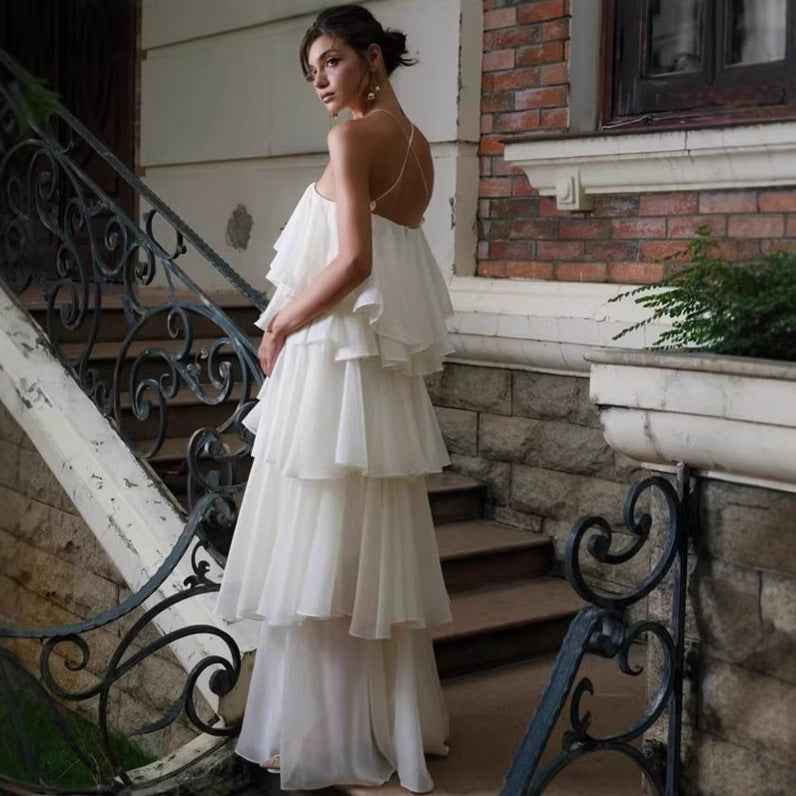Halterneck Ruffled-Hem Maxi Dress — Sleeveless, Slim Fit Evening Gown