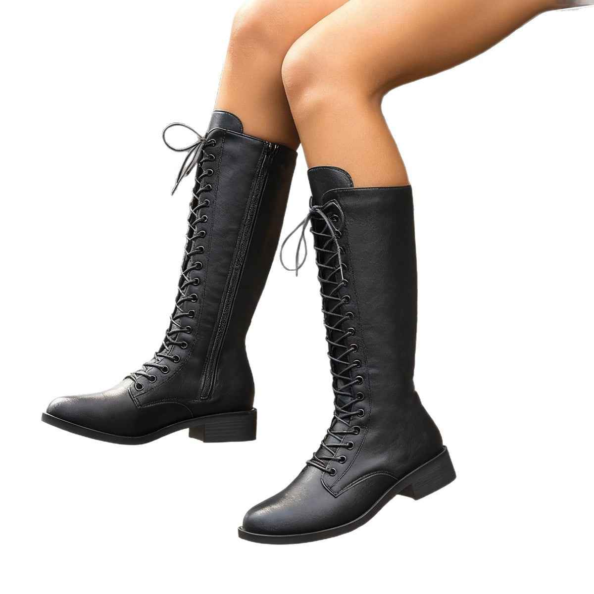 British Style High-Top Boots – Round Toe Side Zip Flat Ankle Boots