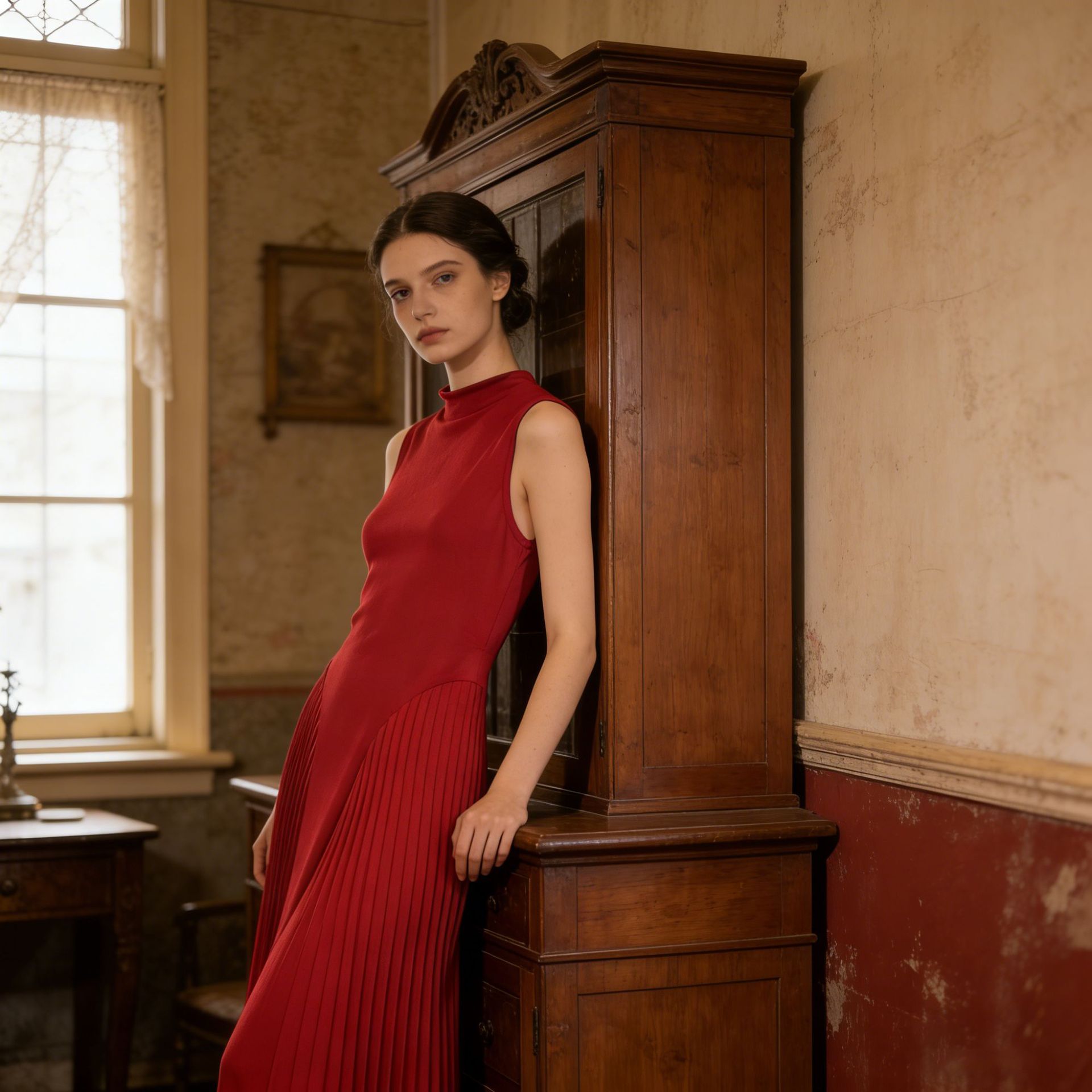 Tie-Dye Pleated Midi Dress with Elastic Waist