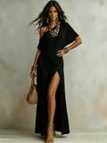 Short-Sleeve A-Line Midi Dress — Relaxed Fit Mid-Waist