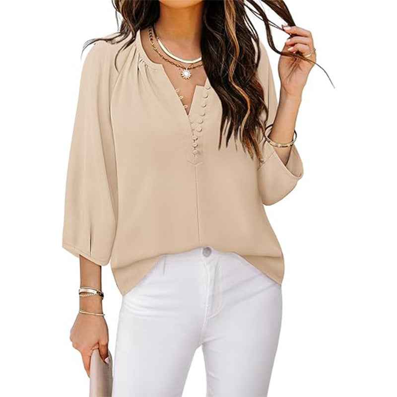 Three-quarter Sleeve Bohemian Chiffon Button-up Shirt