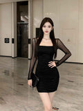 High-Waist Long-Sleeve Slim Dress — Sexy Elegant One-Piece