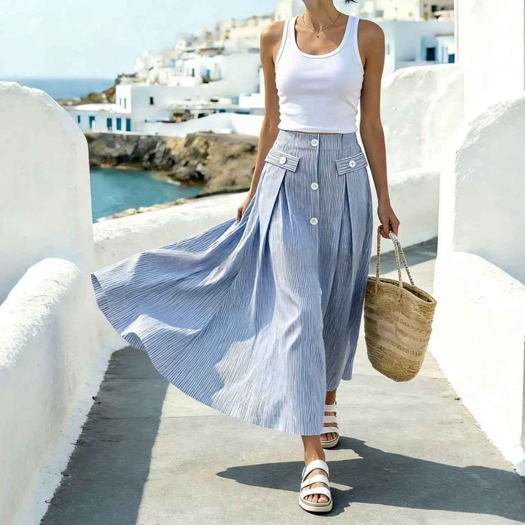 Striped Patchwork Ankle-Length Straight Skirt