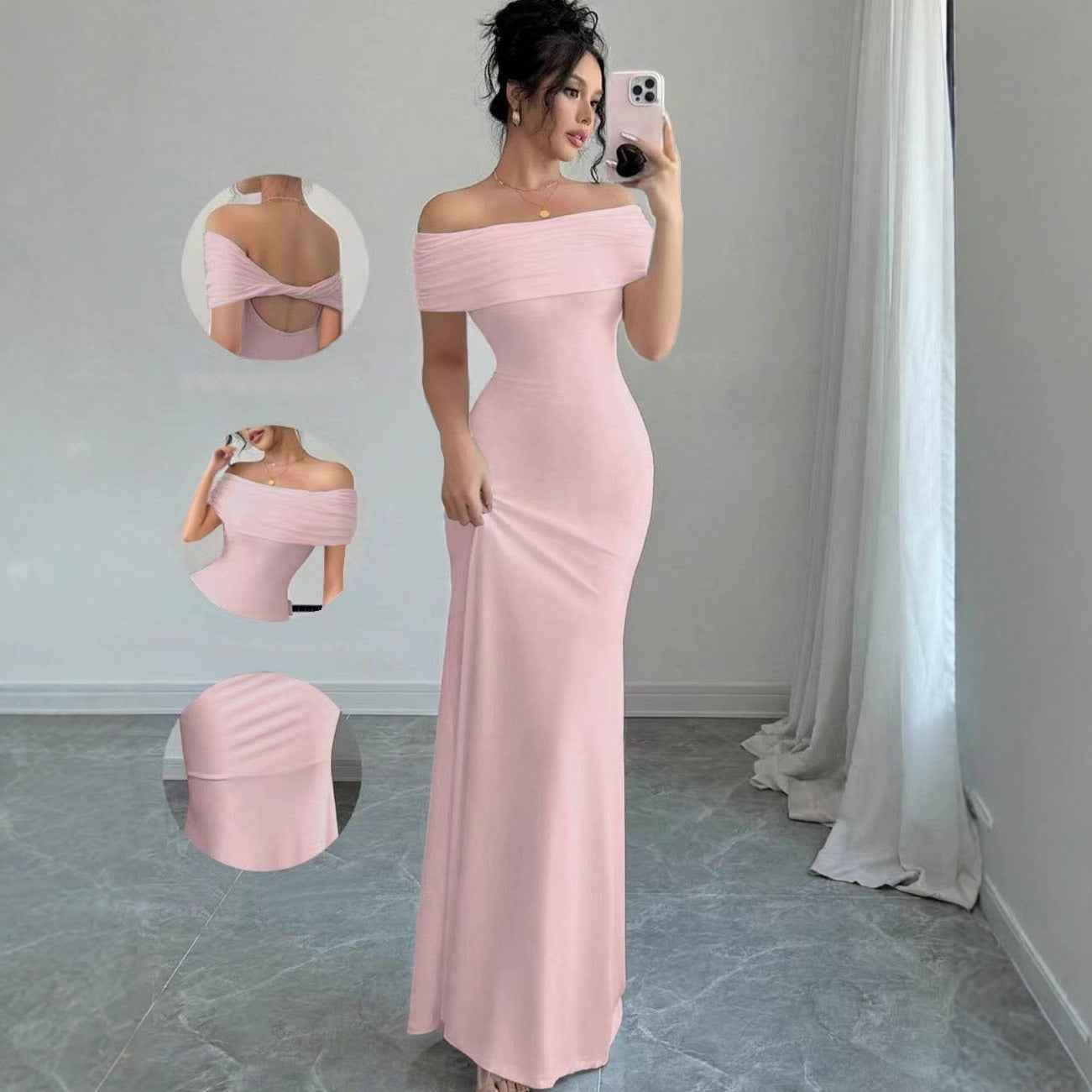 Off-Shoulder Maxi Bodycon Dress — 5 Colours, XS–XXL