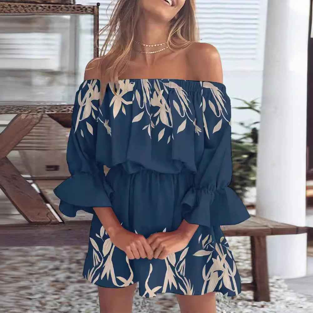 Printed A-Line Midi Dress – Cropped Sleeve Relaxed Fit