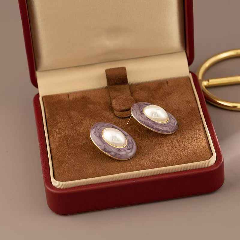 Daily Niche Enamel Glaze Purple Oval Clip On Earrings For Non Ears, Elegant Commute  Style Coil Cushion Ear Cuffs