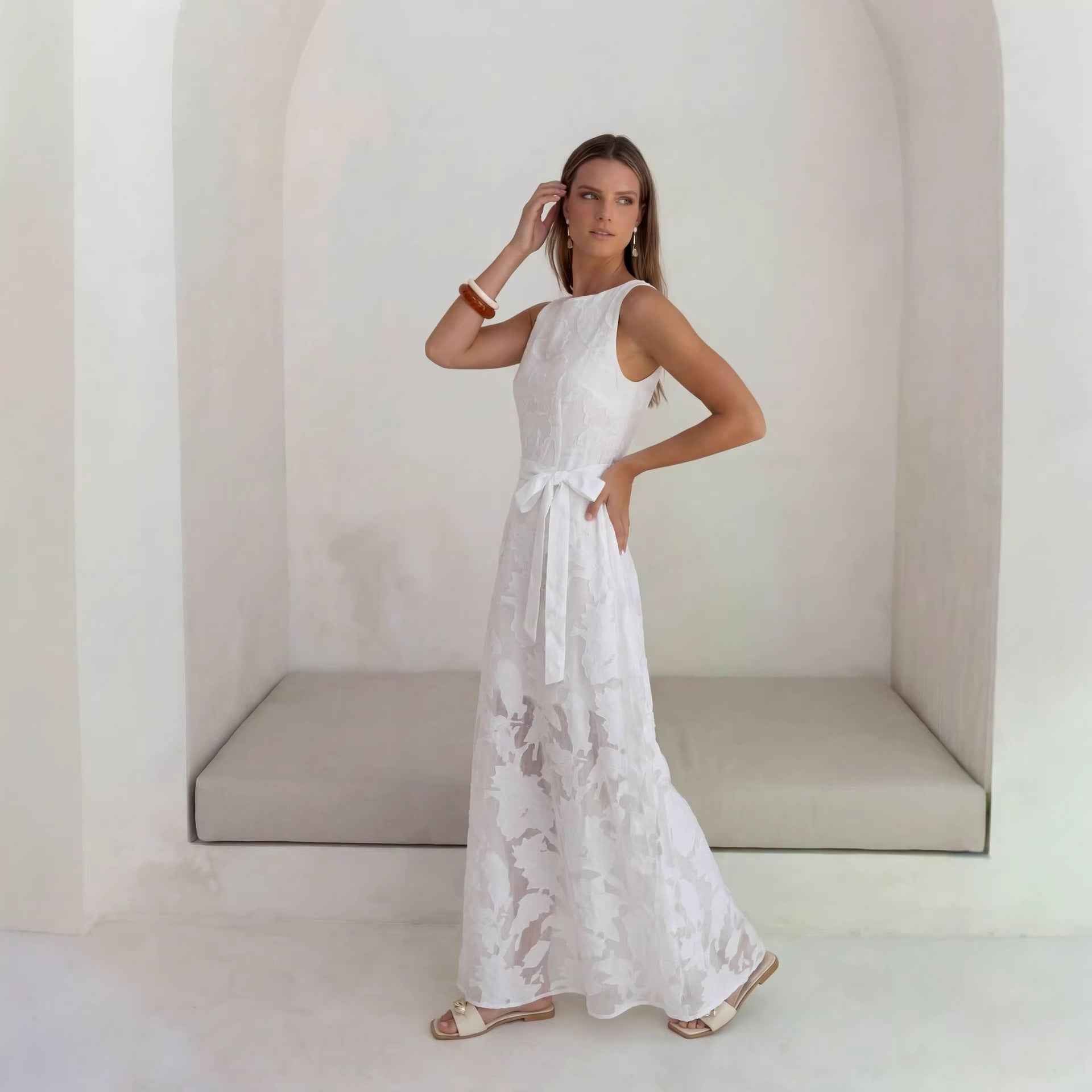 Burnout Floral Suspender A-Line Sleeveless Maxi Dress