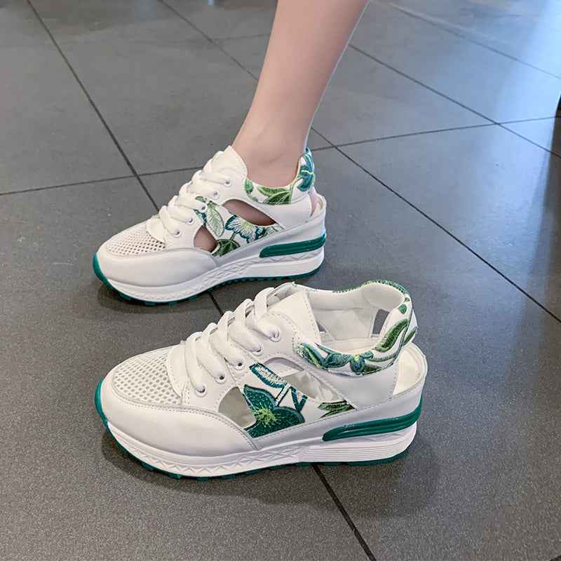 Baotou Hollowed-out Breathable Mesh Thick-soled Sneakers