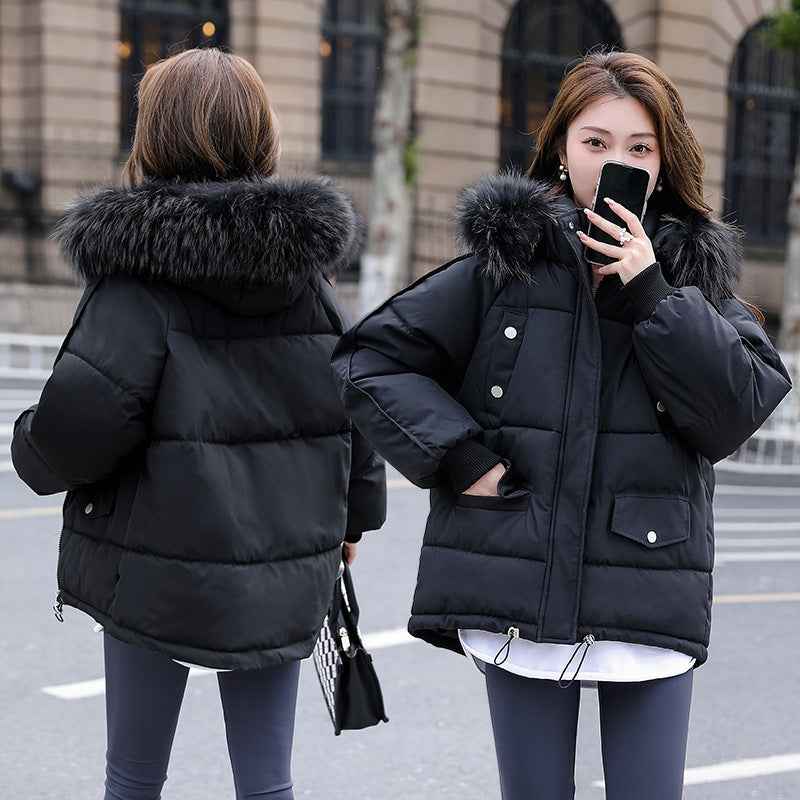 Cotton-padded Coat With A Thickened Large Fur Collar