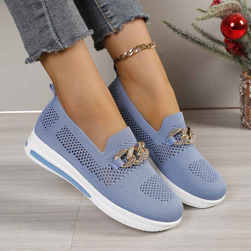Flyknit Wedge Sneakers — Metal Chain Detail, 5 Colours