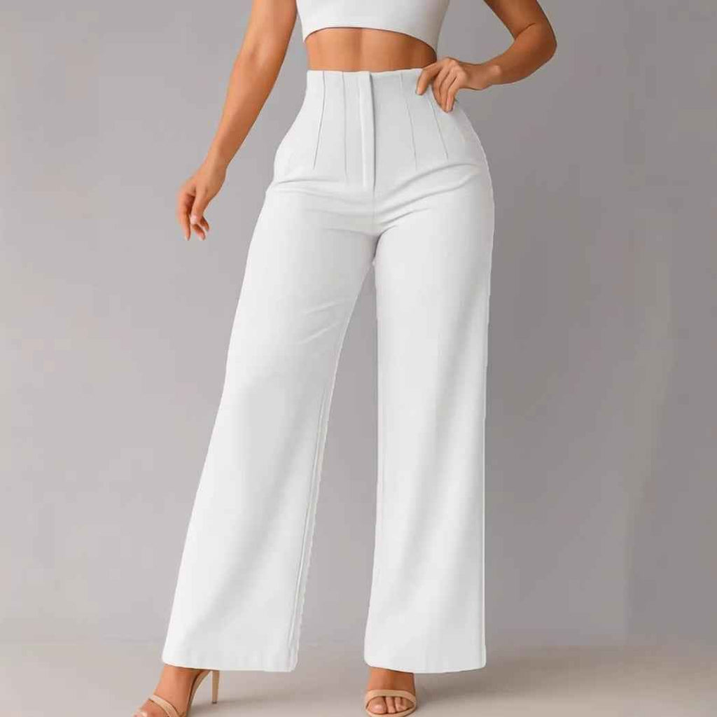 Women's High-Waist Solid Colour Wide-Leg Trousers — Full Length