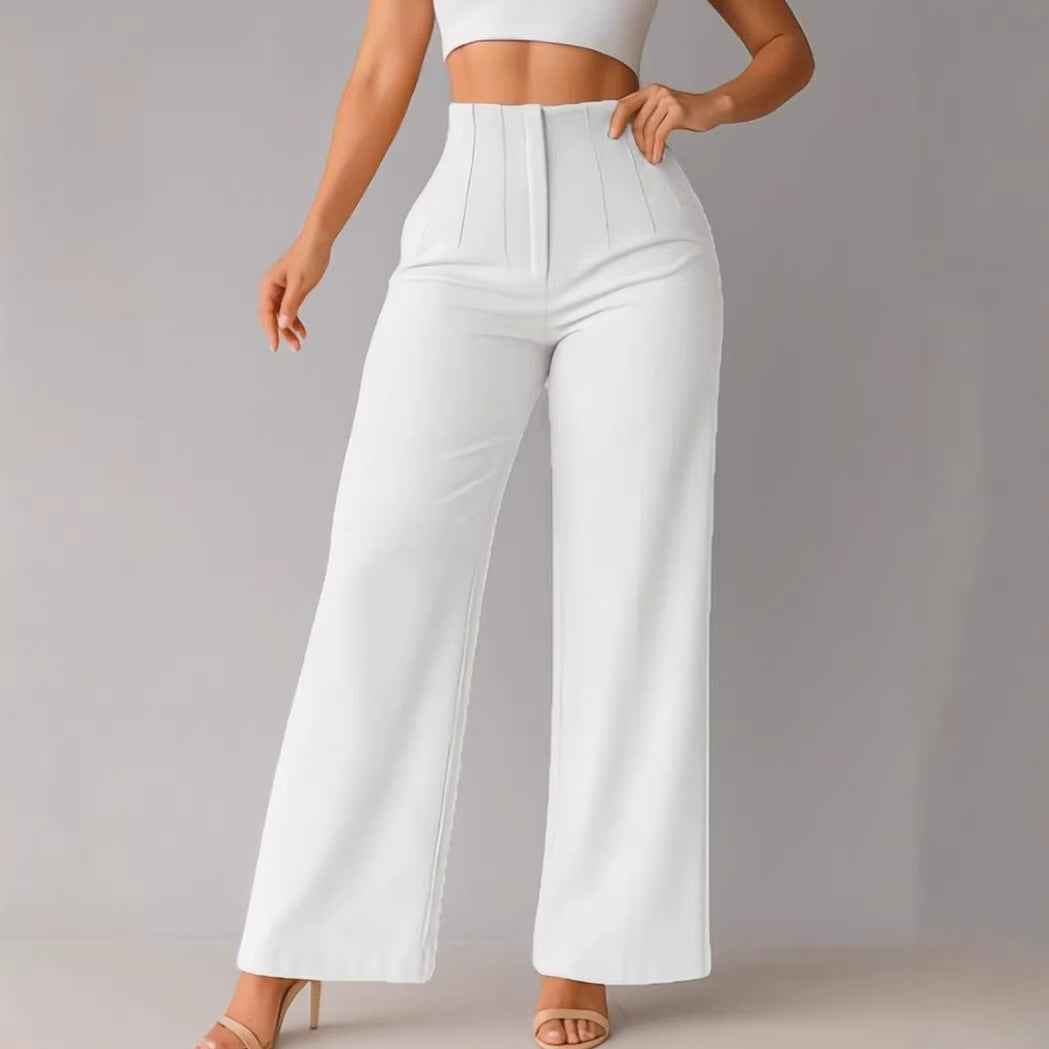 Women's High-Waist Solid Colour Wide-Leg Trousers — Full Length