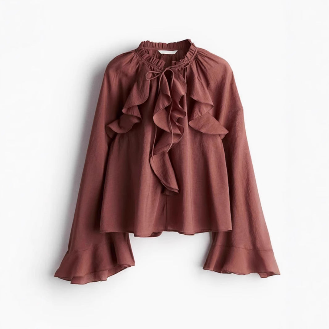 Lace-Up Flared Sleeve Pullover Blouse