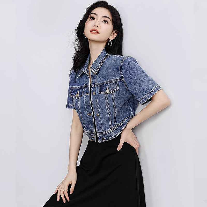 Retro Notch-Lapel Straight-Cut Jacket — Vintage Blue