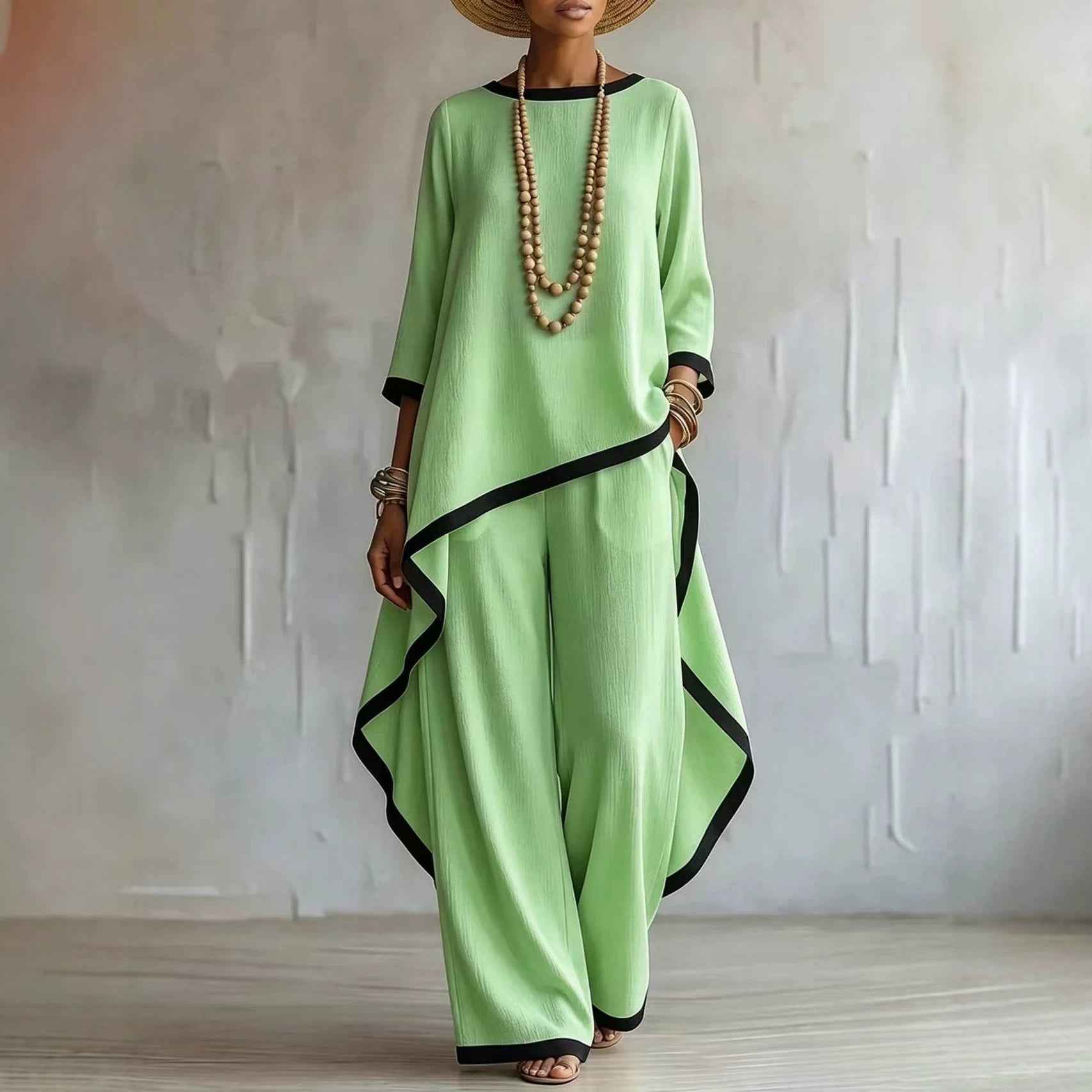 Womens Relaxed-fit Set Batwing-Sleeve Robe And Two-Piece Ensemble