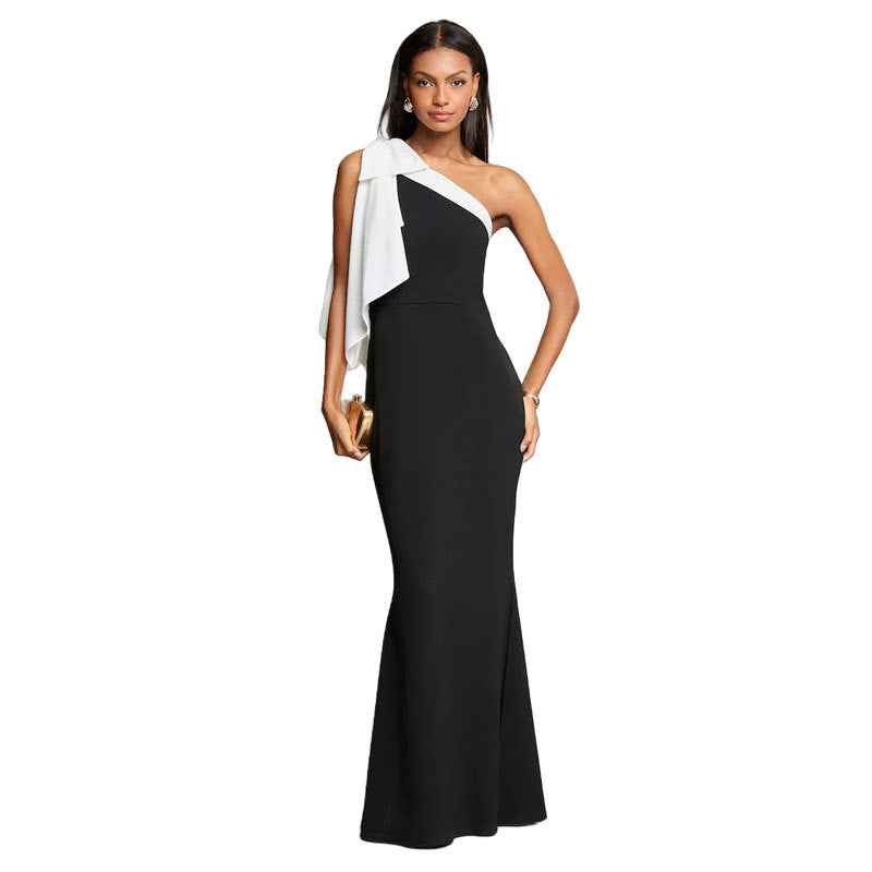 Womens Sexy Off-shoulder Slanted Fashion Slim-fit Dress