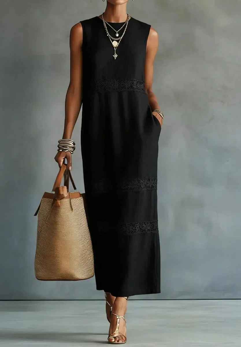 Womens Elegant Solid-color Lace Casual Dress